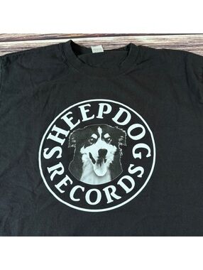 Sheepdog Records T-Shirt Mens Large Black Rock Punk Label Band Tee Russell
